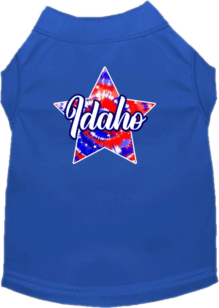 Camiseta serigrafiada para perros y gatos, para mascotas pequeñas y medianas (tallas XS a XL), "Idaho Patriotic Tie Dye"