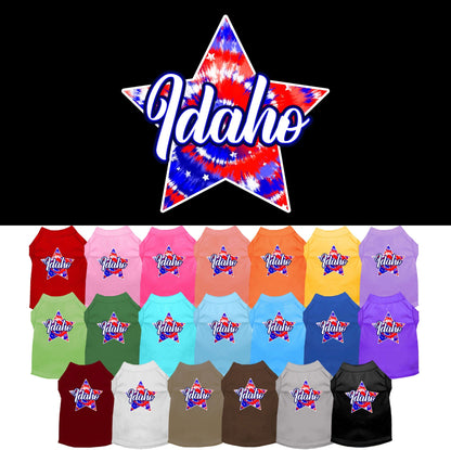 Camiseta serigrafiada para perros y gatos, para mascotas pequeñas y medianas (tallas XS a XL), "Idaho Patriotic Tie Dye"