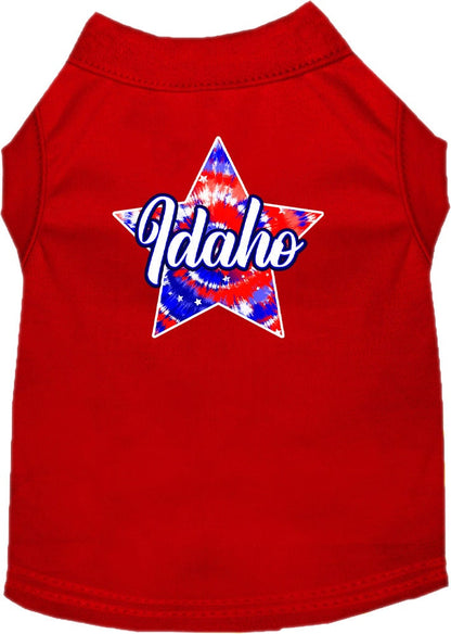 Camiseta serigrafiada para perros y gatos, para mascotas pequeñas y medianas (tallas XS a XL), "Idaho Patriotic Tie Dye"