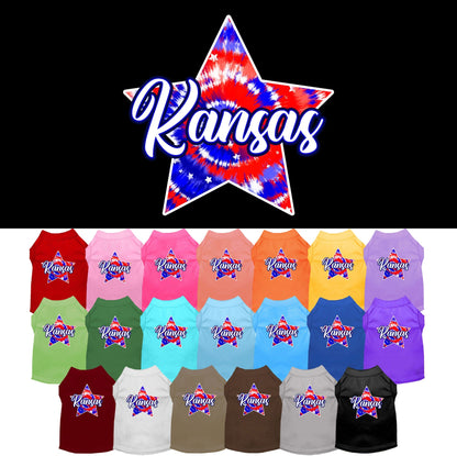 Camiseta serigrafiada para perros y gatos, para mascotas pequeñas y medianas (tallas XS a XL), "Kansas Patriotic Tie Dye"