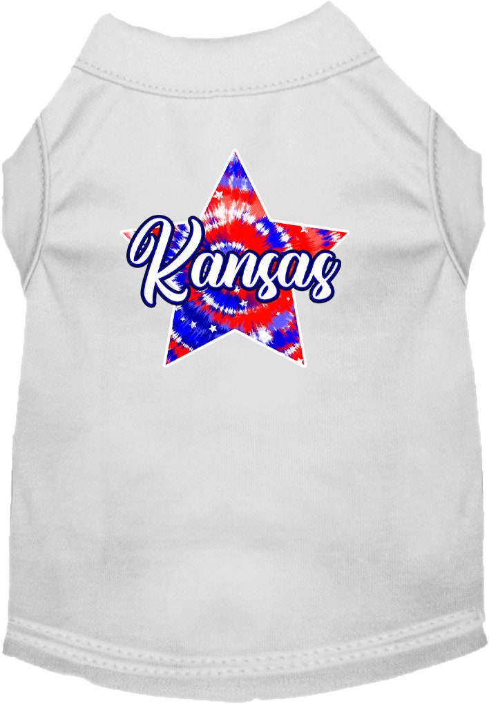 Camiseta serigrafiada para perros y gatos, para mascotas pequeñas y medianas (tallas XS a XL), "Kansas Patriotic Tie Dye"