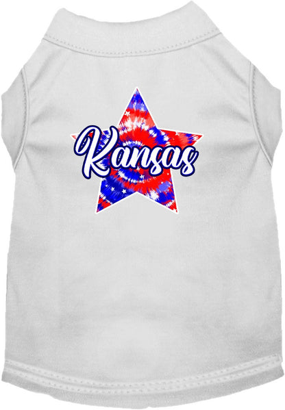 Camiseta serigrafiada para perros y gatos, para mascotas pequeñas y medianas (tallas XS a XL), "Kansas Patriotic Tie Dye"