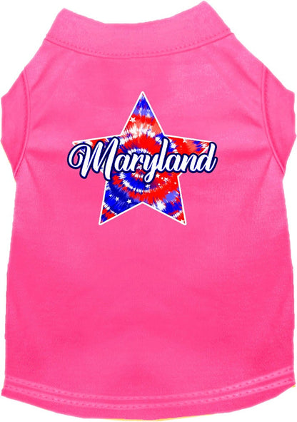 Camiseta serigrafiada para perros y gatos, para mascotas pequeñas y medianas (tallas XS a XL), "Maryland Patriotic Tie Dye"