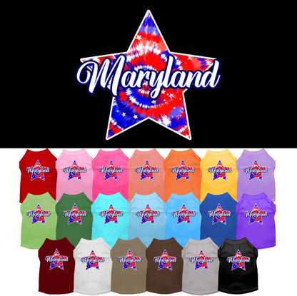 Camiseta serigrafiada para perros y gatos, para mascotas pequeñas y medianas (tallas XS a XL), "Maryland Patriotic Tie Dye"