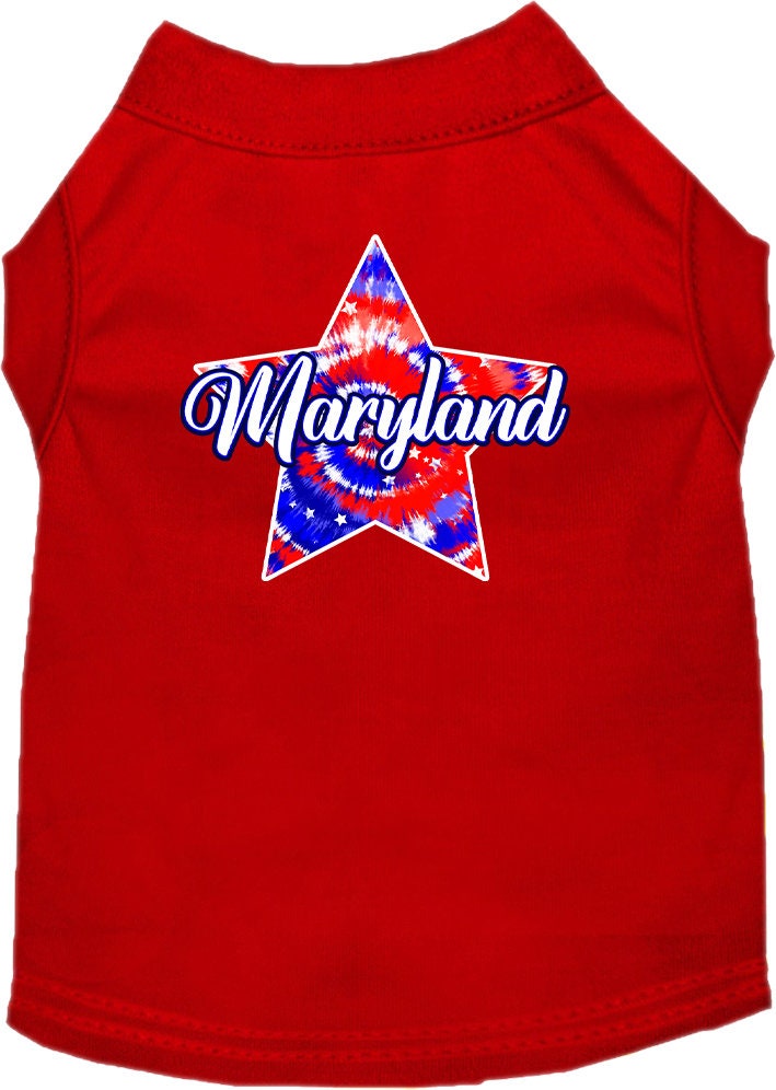 Camiseta serigrafiada para perros y gatos, para mascotas pequeñas y medianas (tallas XS a XL), "Maryland Patriotic Tie Dye"