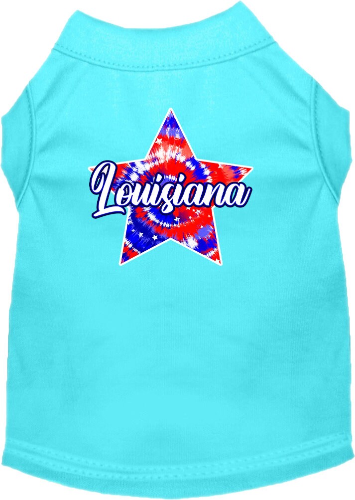 Camiseta serigrafiada para perros y gatos, para mascotas pequeñas y medianas (tallas XS a XL), "Louisiana Patriotic Tie Dye"