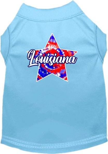 Camiseta serigrafiada para perros y gatos, para mascotas pequeñas y medianas (tallas XS a XL), "Louisiana Patriotic Tie Dye"