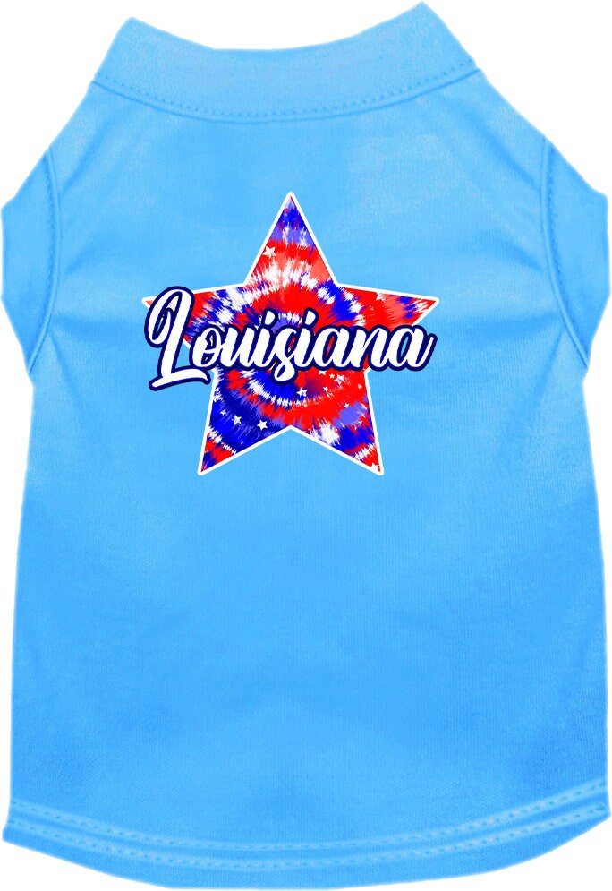 Camiseta serigrafiada para perros y gatos, para mascotas pequeñas y medianas (tallas XS a XL), "Louisiana Patriotic Tie Dye"