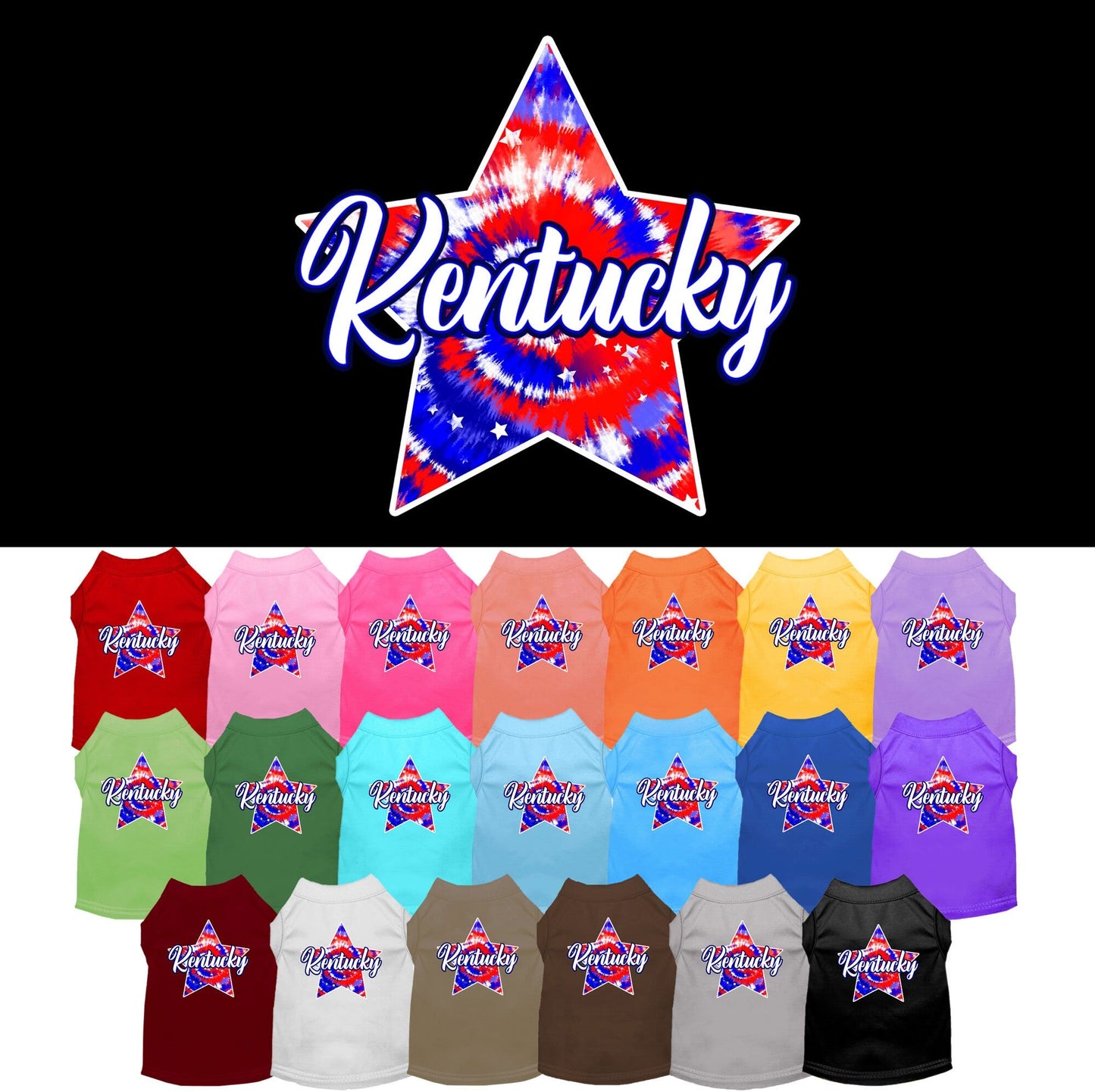 Camiseta serigrafiada para perros y gatos, para mascotas pequeñas y medianas (tallas XS a XL), "Kentucky Patriotic Tie Dye"