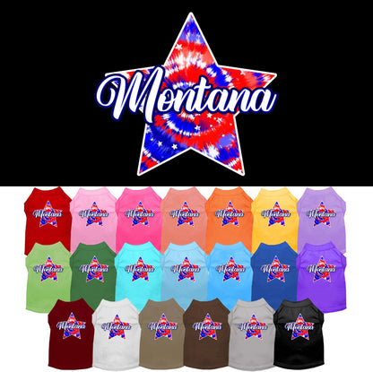 Camiseta serigrafiada para perros y gatos, para mascotas pequeñas y medianas (tallas XS a XL), "Montana Patriotic Tie Dye"