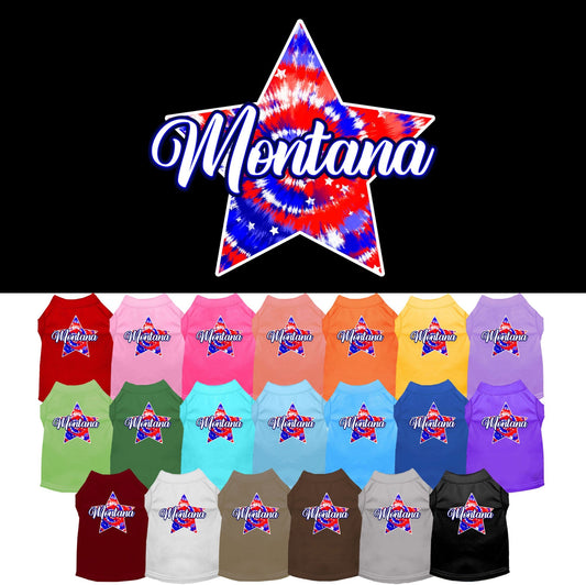 Camiseta serigrafiada para perros y gatos, para mascotas pequeñas y medianas (tallas XS a XL), "Montana Patriotic Tie Dye"