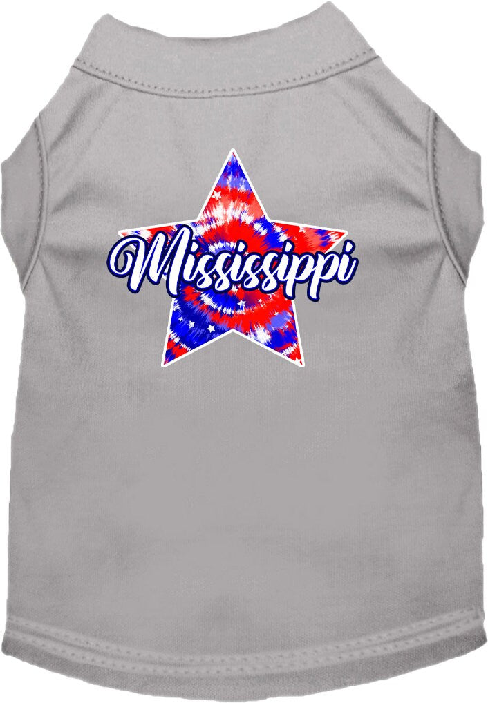 Camiseta serigrafiada para perros y gatos, para mascotas pequeñas y medianas (tallas XS a XL), "Mississippi Patriotic Tie Dye"