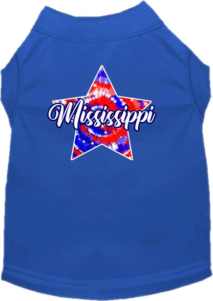 Camiseta serigrafiada para perros y gatos, para mascotas pequeñas y medianas (tallas XS a XL), "Mississippi Patriotic Tie Dye"