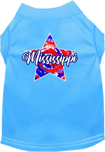 Camiseta serigrafiada para perros y gatos, para mascotas pequeñas y medianas (tallas XS a XL), "Mississippi Patriotic Tie Dye"