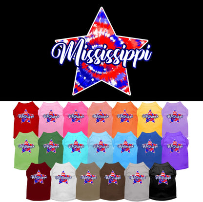 Camiseta serigrafiada para perros y gatos, para mascotas pequeñas y medianas (tallas XS a XL), "Mississippi Patriotic Tie Dye"