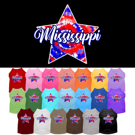 Camiseta serigrafiada para perros y gatos, para mascotas pequeñas y medianas (tallas XS a XL), "Mississippi Patriotic Tie Dye"