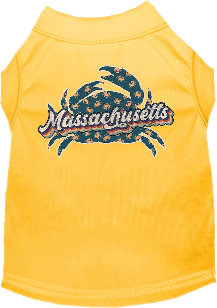 Camiseta serigrafiada para perros y gatos, para mascotas pequeñas y medianas (tallas XS a XL), "Massachusetts Retro Crabs"