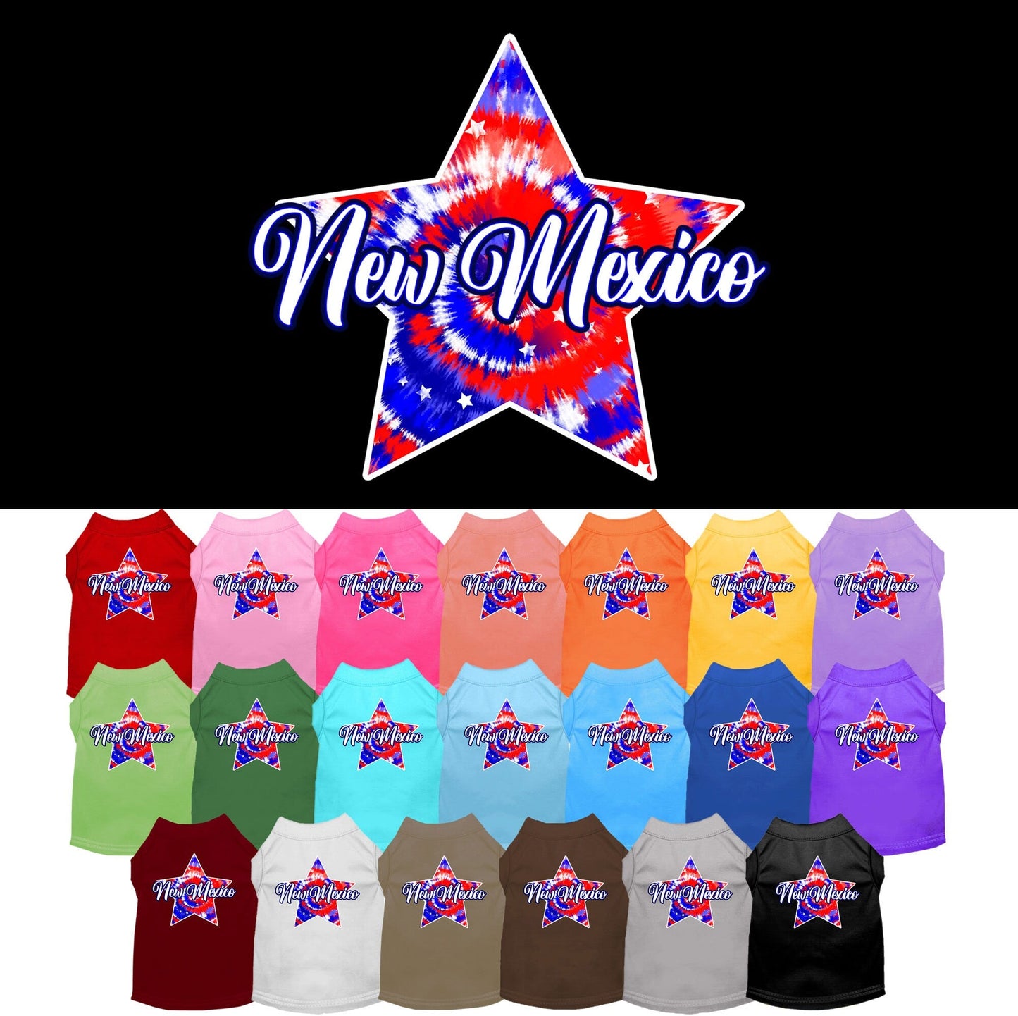 Camiseta serigrafiada para perros y gatos, para mascotas pequeñas y medianas (tallas XS a XL), "New Mexico Patriotic Tie Dye"