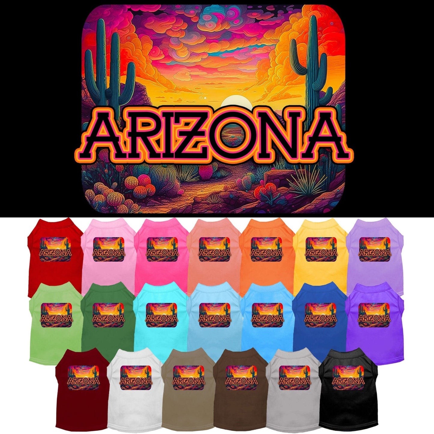 Pet Dog & Cat Screen Printed Shirt for Small to Medium Pets (Sizes XS-XL), "Arizona Neon Desert"