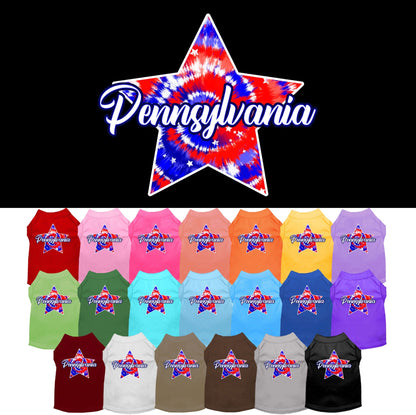 Camiseta serigrafiada para perros y gatos, para mascotas pequeñas y medianas (tallas XS a XL), "Pennsylvania Patriotic Tie Dye"