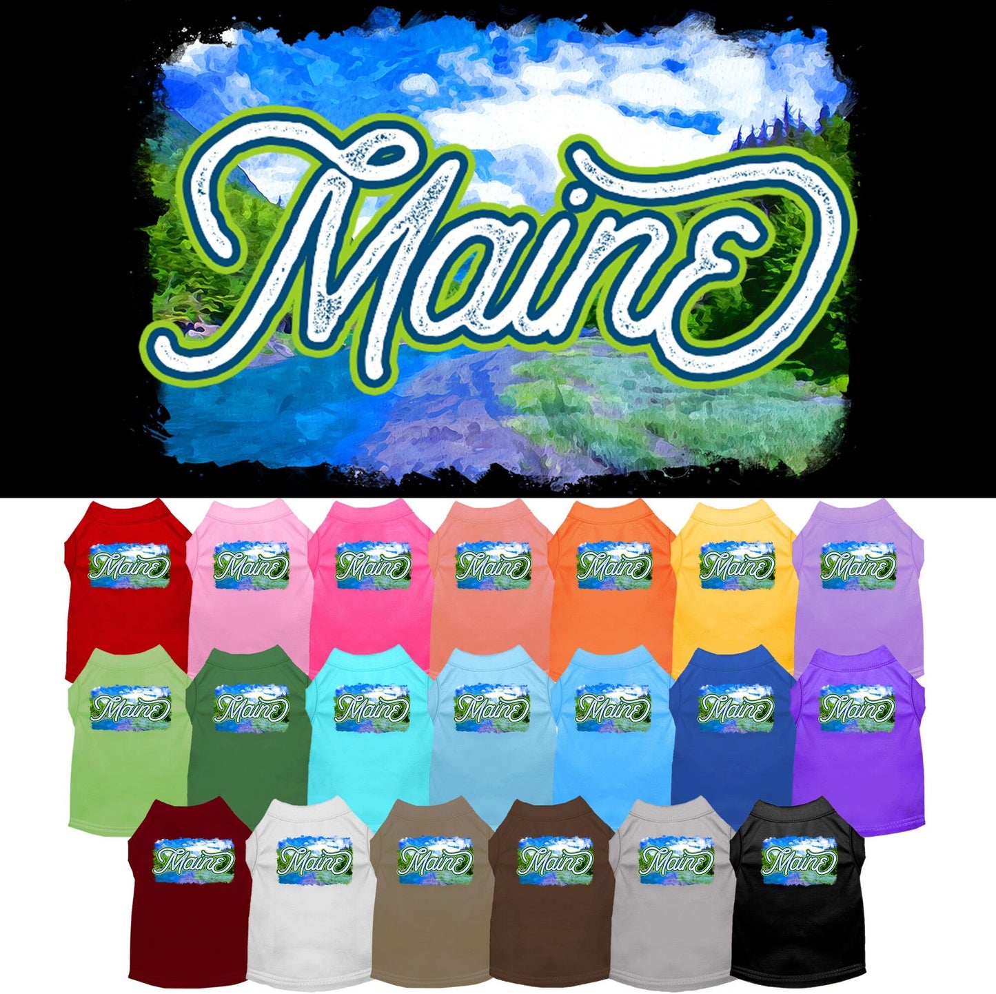 Pet Dog & Cat Screen Printed Shirt for Medium to Large Pets (Sizes 2XL-6XL), "Maine Summer"