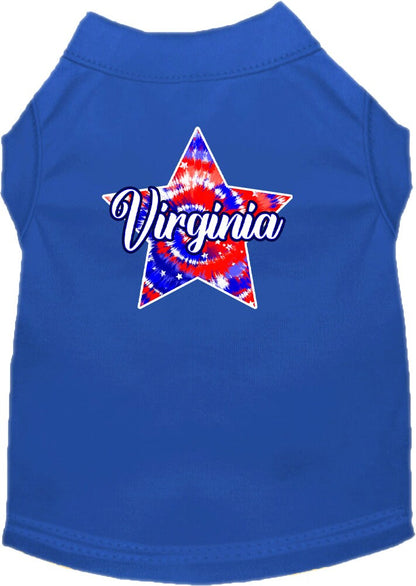 Camiseta serigrafiada para perros y gatos, para mascotas pequeñas y medianas (tallas XS a XL), "Virginia Patriotic Tie Dye"