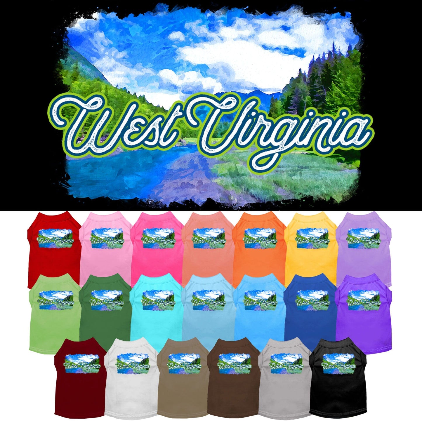 Camiseta serigrafiada para perros y gatos, para mascotas pequeñas y medianas (tallas XS a XL), "West Virginia Summer"