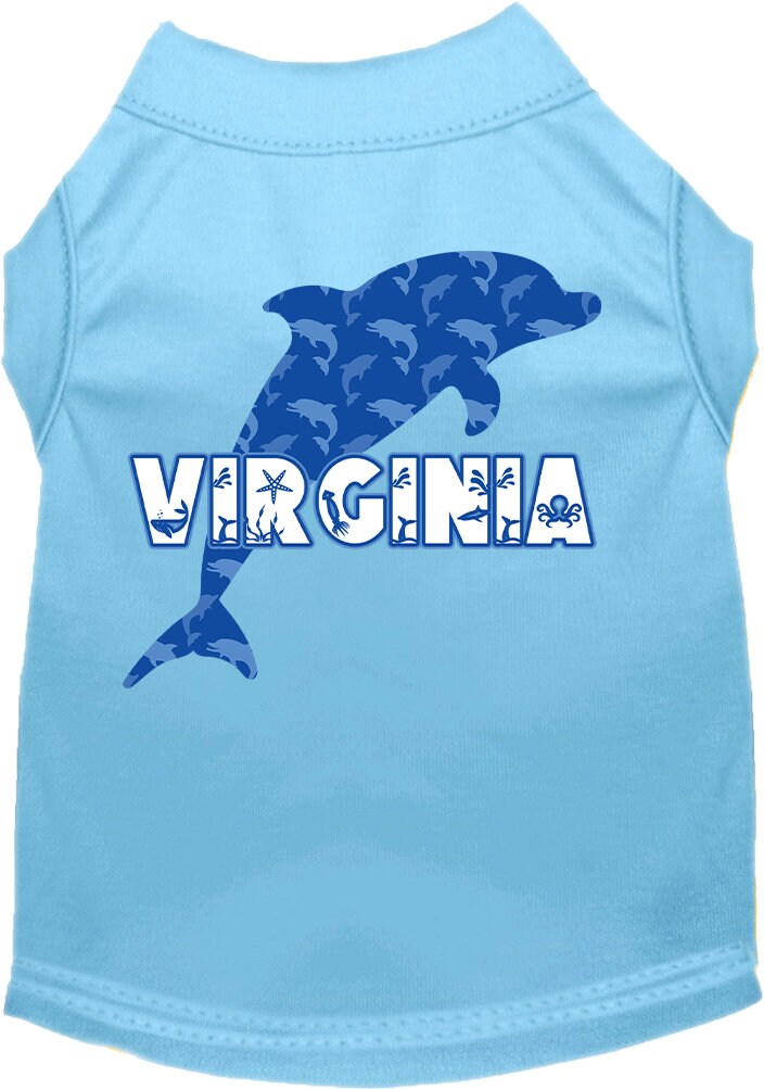 Camiseta serigrafiada para perros y gatos, para mascotas pequeñas y medianas (tallas XS a XL), "Virginia Blue Dolphins"