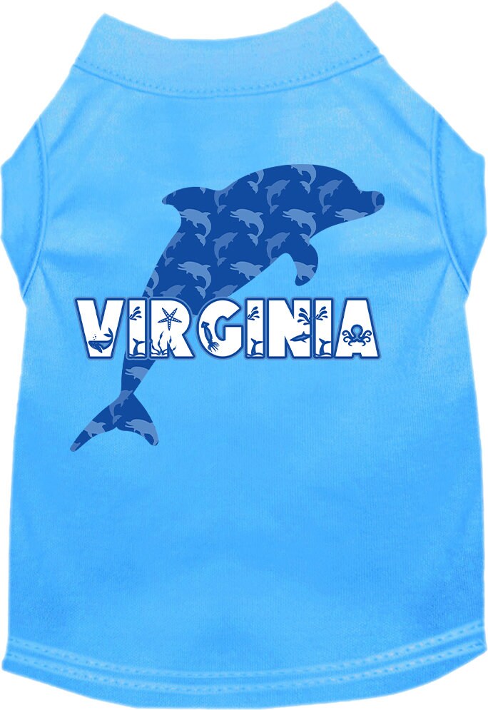 Camiseta serigrafiada para perros y gatos, para mascotas pequeñas y medianas (tallas XS a XL), "Virginia Blue Dolphins"