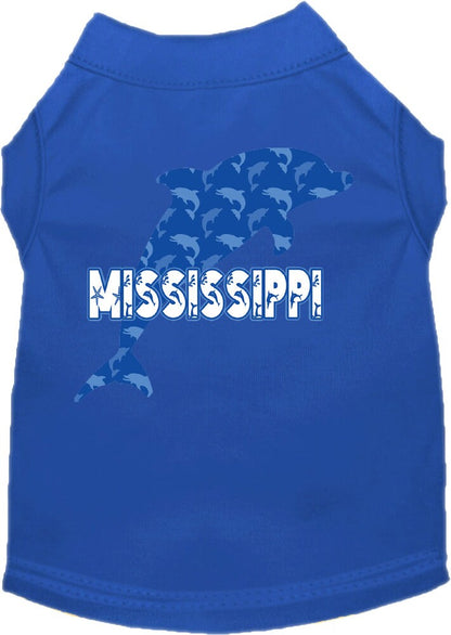 Camiseta serigrafiada para perros y gatos, para mascotas pequeñas y medianas (tallas XS a XL), "Mississippi Blue Dolphins"