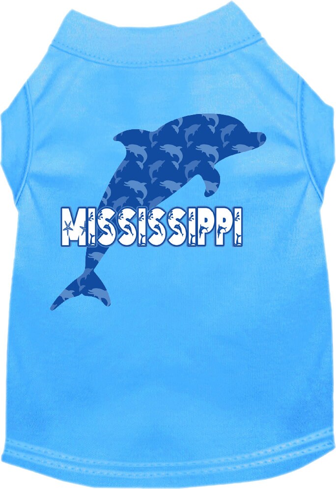 Camiseta serigrafiada para perros y gatos, para mascotas pequeñas y medianas (tallas XS a XL), "Mississippi Blue Dolphins"