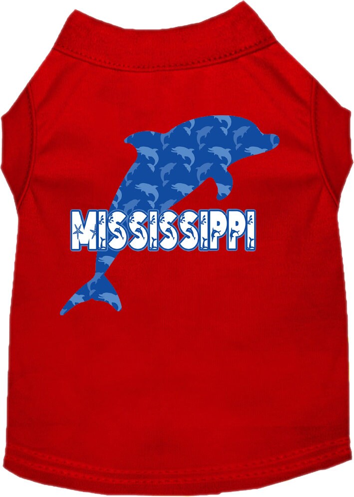 Camiseta serigrafiada para perros y gatos, para mascotas pequeñas y medianas (tallas XS a XL), "Mississippi Blue Dolphins"