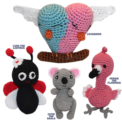 Juguetes para mascotas y perros de algodón orgánico Knit Knacks, "Grupo de amigos de San Valentín" (¡Elige entre 4 opciones diferentes!)