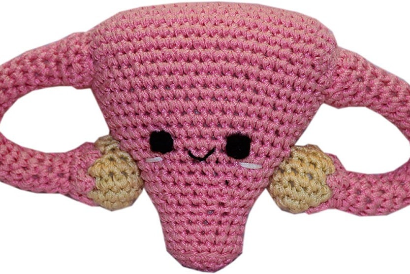 Juguete para perros, gatos y mascotas de algodón orgánico Knit Knacks, "Super Uterus"