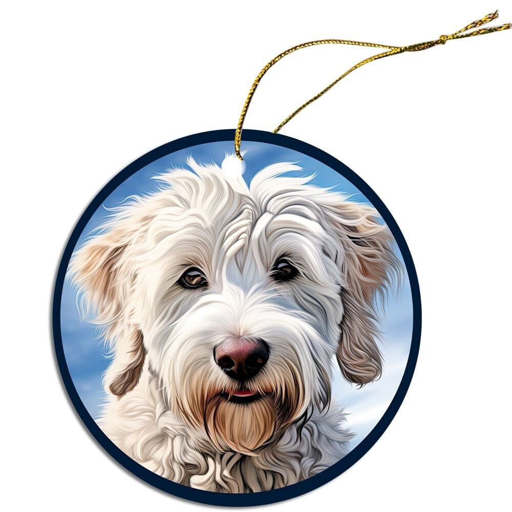 Dog Breed Specific Round Christmas Ornament, "Pyredoodle"