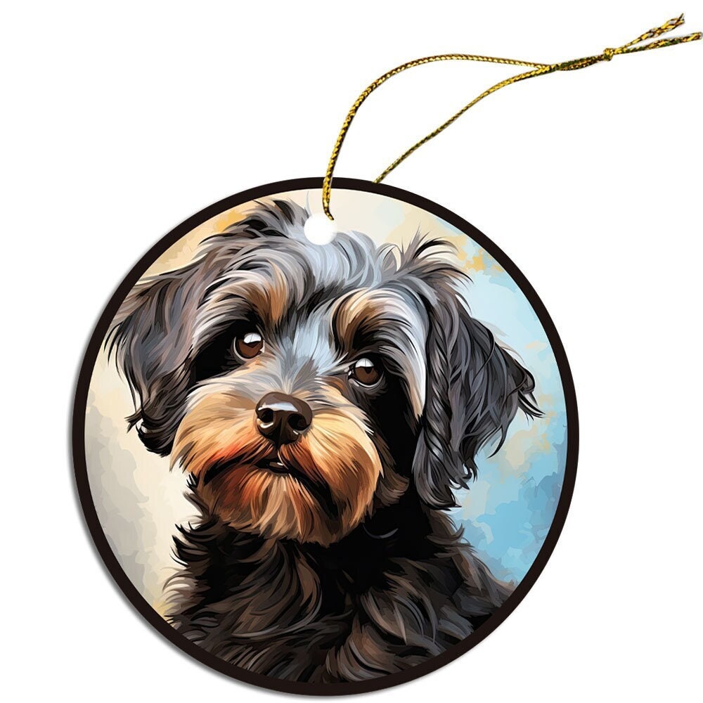 Dog Breed Specific Round Christmas Ornament, "Yorkipoo"