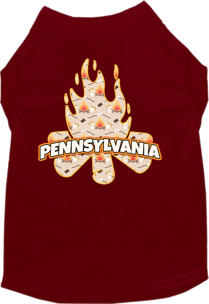 Camiseta serigrafiada para perros y gatos, para mascotas pequeñas y medianas (tallas XS a XL), "Pennsylvania Around The Campfire"