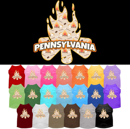 Camiseta serigrafiada para perros y gatos, para mascotas pequeñas y medianas (tallas XS a XL), "Pennsylvania Around The Campfire"