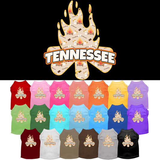 Camiseta serigrafiada para perros y gatos, para mascotas pequeñas y medianas (tallas XS a XL), "Tennessee Around The Campfire"