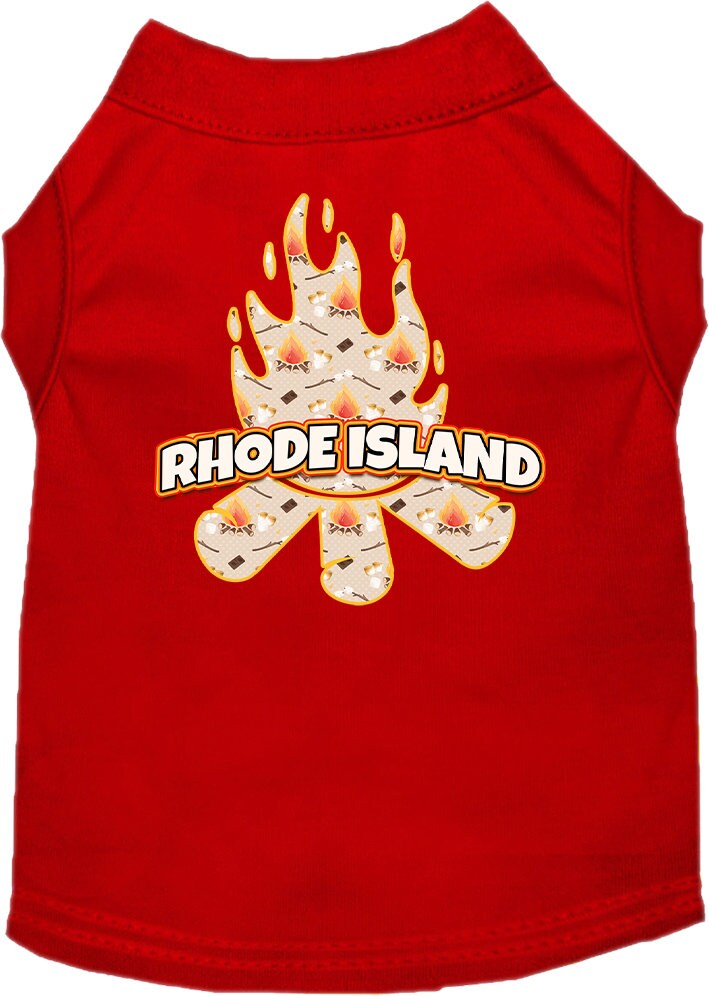 Camiseta serigrafiada para perros y gatos, para mascotas pequeñas y medianas (tallas XS a XL), "Rhode Island Around The Campfire"