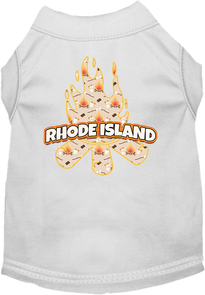 Camiseta serigrafiada para perros y gatos, para mascotas medianas y grandes (tallas 2XL-6XL), "Rhode Island Around The Campfire"