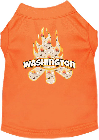 Camiseta serigrafiada para perros y gatos, para mascotas pequeñas y medianas (tallas XS a XL), "Washington Around The Campfire"