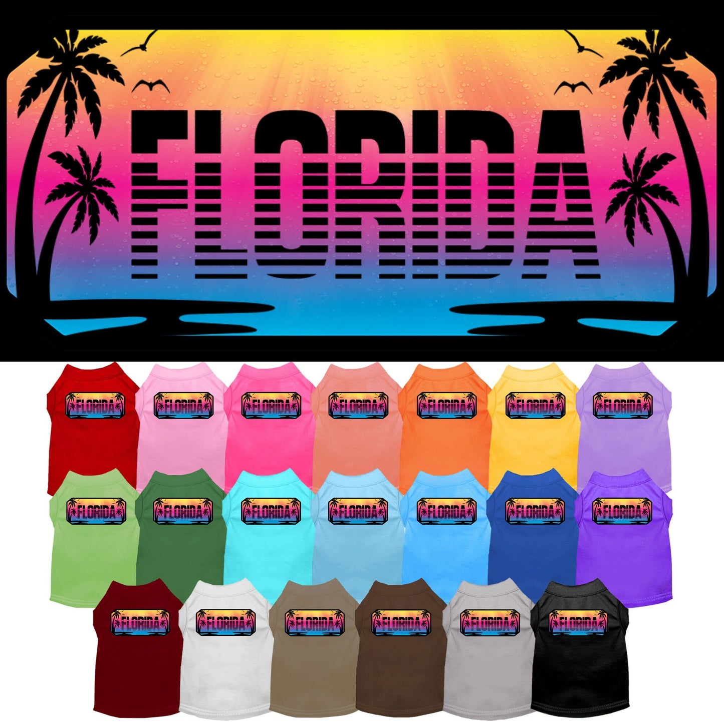 Pet Dog & Cat Screen Printed Shirt for Small to Medium Pets (Sizes XS-XL), "Florida Beach Shades"