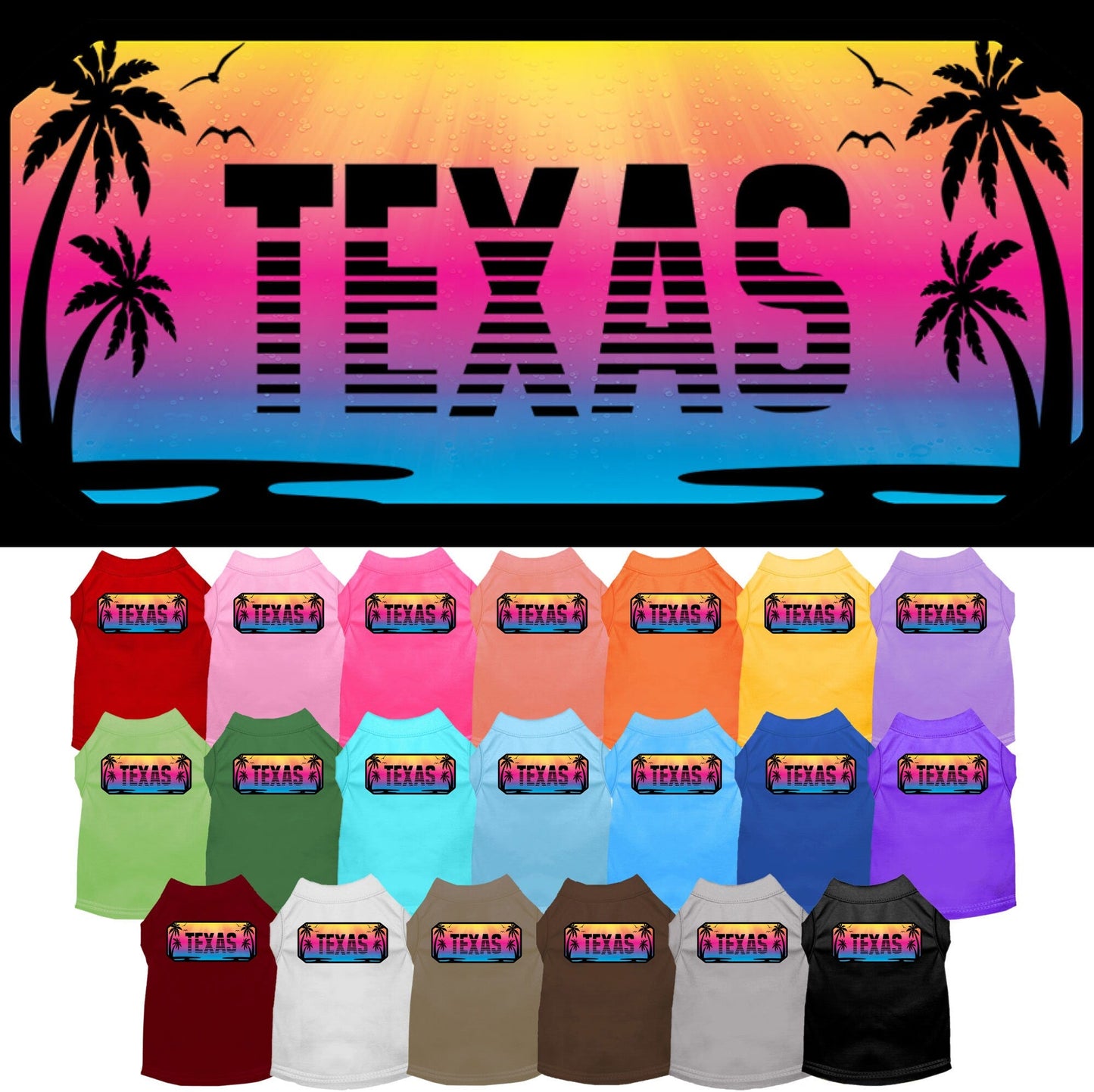 Camisa serigrafiada para perros y gatos, para mascotas medianas y grandes (tallas 2XL-6XL), "Texas Beach Shades"