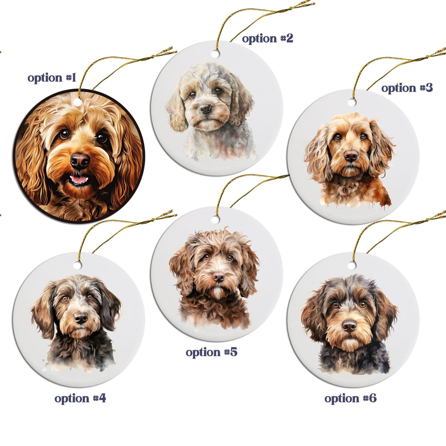 Dog Breed Specific Round Christmas Ornament, "Cockapoo"