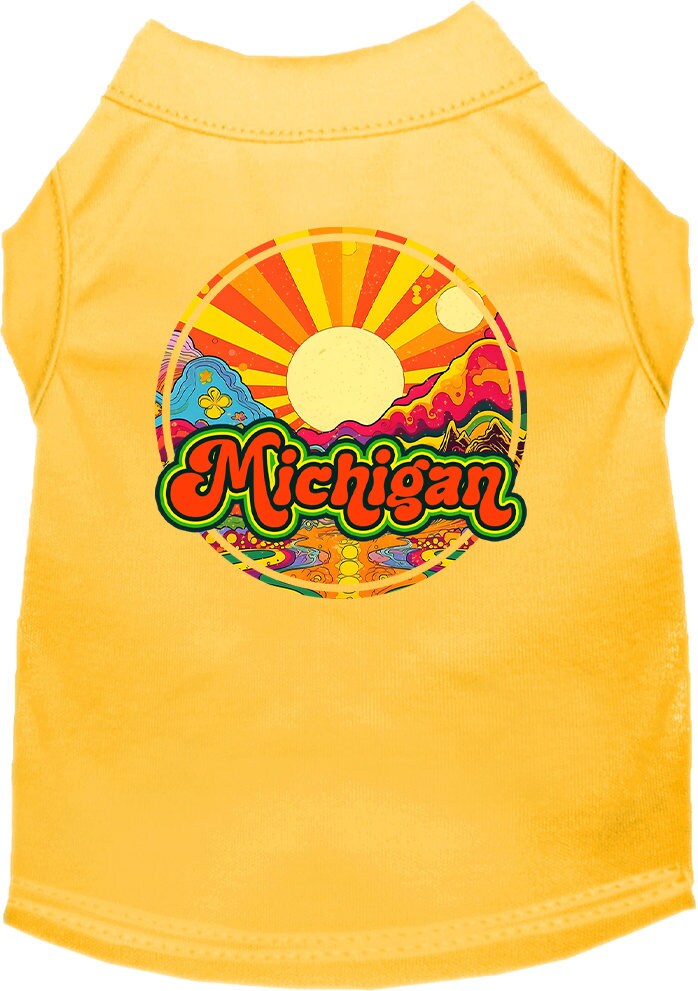 Camiseta serigrafiada para perros y gatos, para mascotas pequeñas y medianas (tallas XS a XL), "Michigan Mellow Mountain"