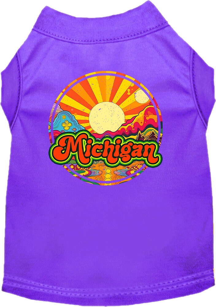 Camiseta serigrafiada para perros y gatos, para mascotas pequeñas y medianas (tallas XS a XL), "Michigan Mellow Mountain"