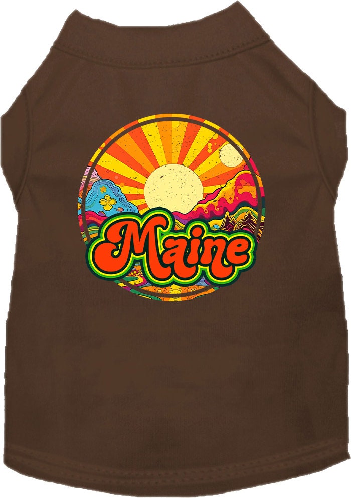 Camiseta serigrafiada para perros y gatos, para mascotas pequeñas y medianas (tallas XS a XL), "Maine Mellow Mountain"