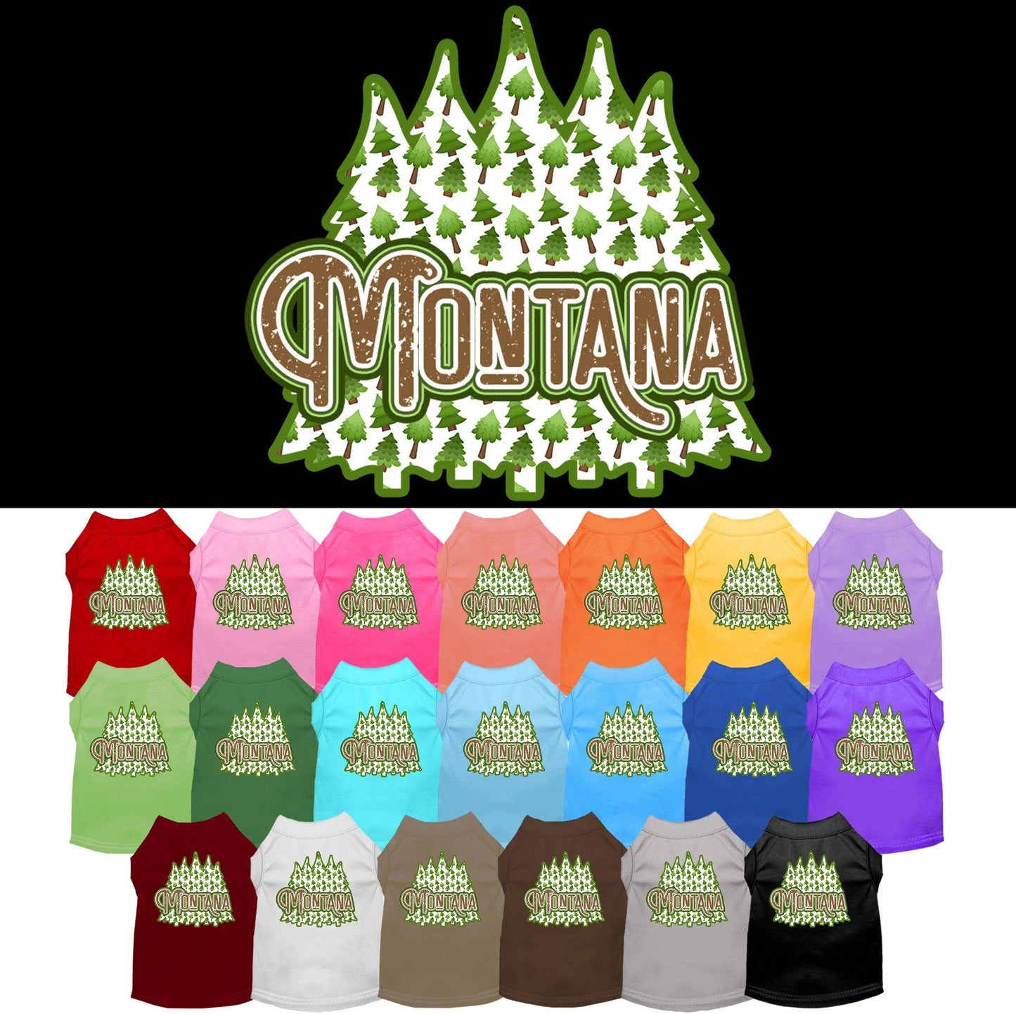 Camiseta serigrafiada para perros y gatos, para mascotas pequeñas y medianas (tallas XS a XL), "Montana Woodland Trees"