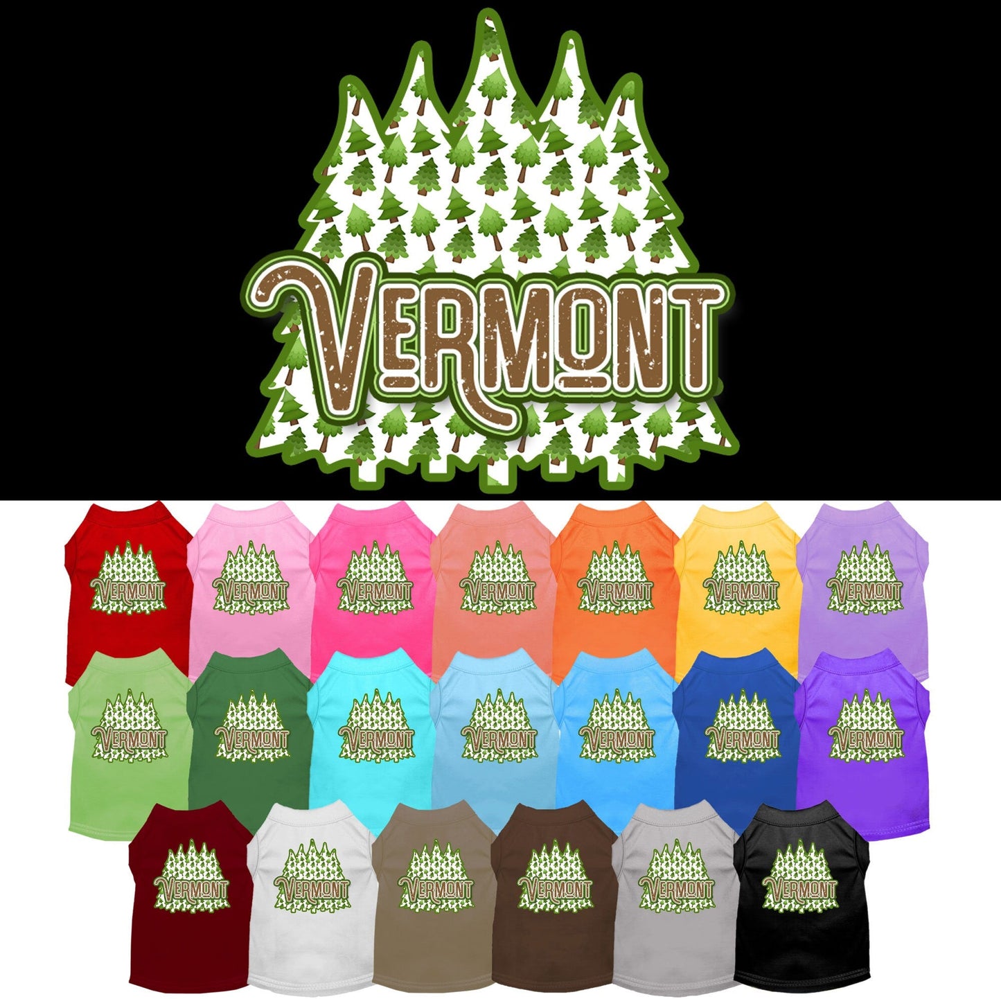 Camiseta serigrafiada para perros y gatos, para mascotas pequeñas y medianas (tallas XS a XL), "Vermont Woodland Trees"